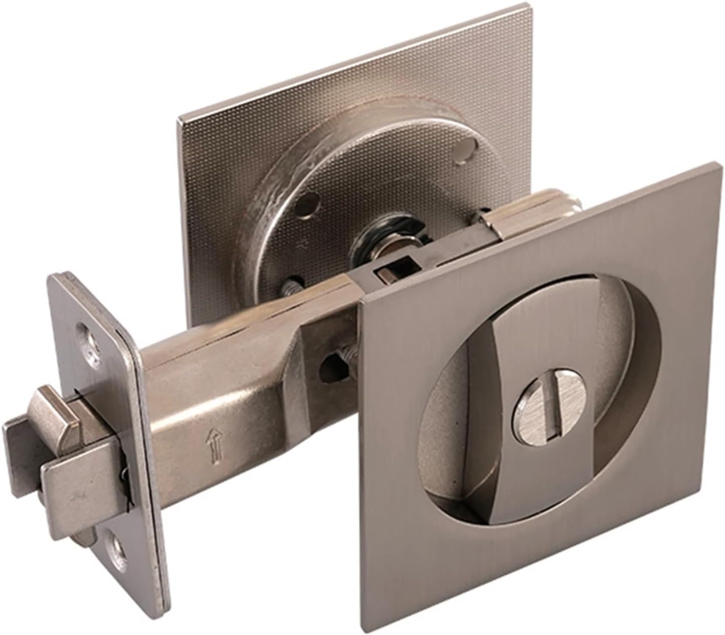 Pocket Door Lock 2Pcs Keyless Squared Pocket Door Lock Easy Installation Zinc Alloy Hook for Living Room for Privacy Sliding Door Bifold Door(Brushed Silver,Double Hook)