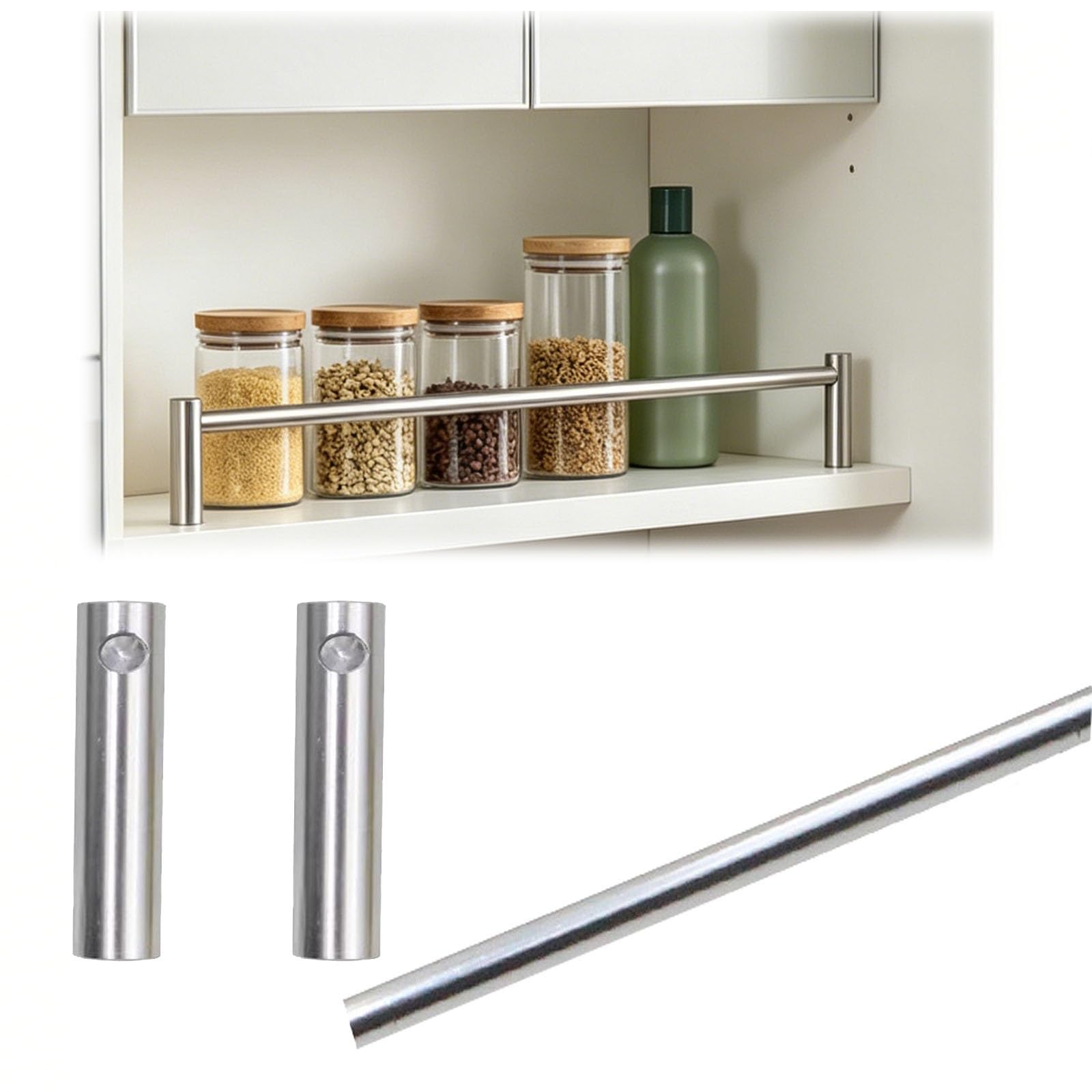Yxxsdp Silver A Metal Shelf Guard Rail For Kitchen/Closet, Tipping Barrier Rod For Bookshelf/Wine Rack, Cabinet Guardrail Bar Customizable Length(,26In/66Cm)