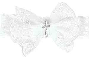 Baptism Headband for Girl, Infant Christening Headband with Lace and Rhinestones