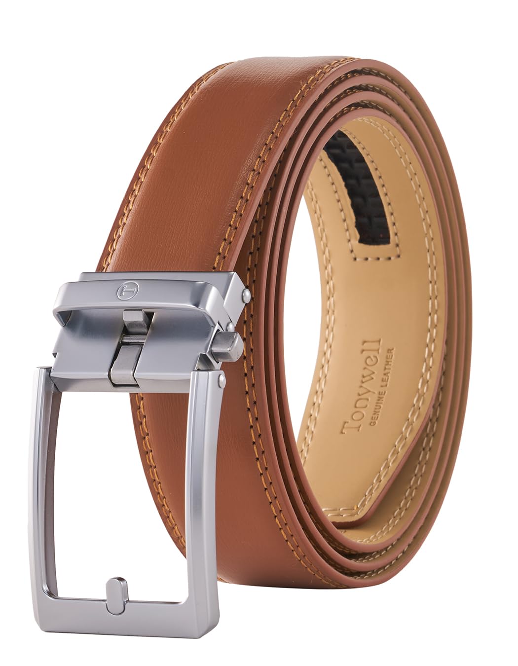 Tonywell Men's Leather Ratchet Belt, 1 3/8" Adjustable Dress Belt, Trim to Fit
