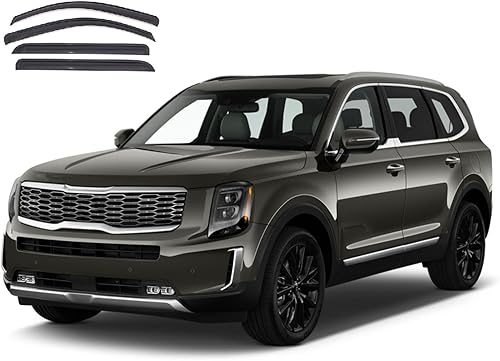 Black Horse Off Road BHOR - Protectores de lluvia con cinta adhesiva y deflectores de viento compatibles con Kia Telluride Smoke 2020-2024, 4