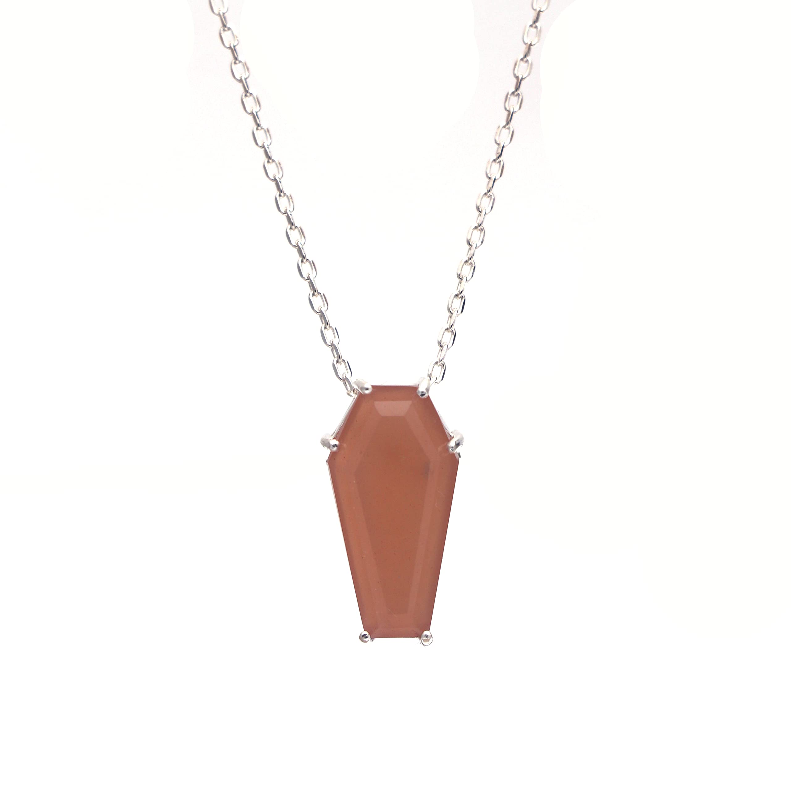 925 Sterling Silver Pendant Necklace, Natural Gemstone Birthstone, Gift For Women, Genuine Rough Gemstone Pendant, Gift For Her, Silver Jewelry 18 Inch Chain: Peach Moonstone