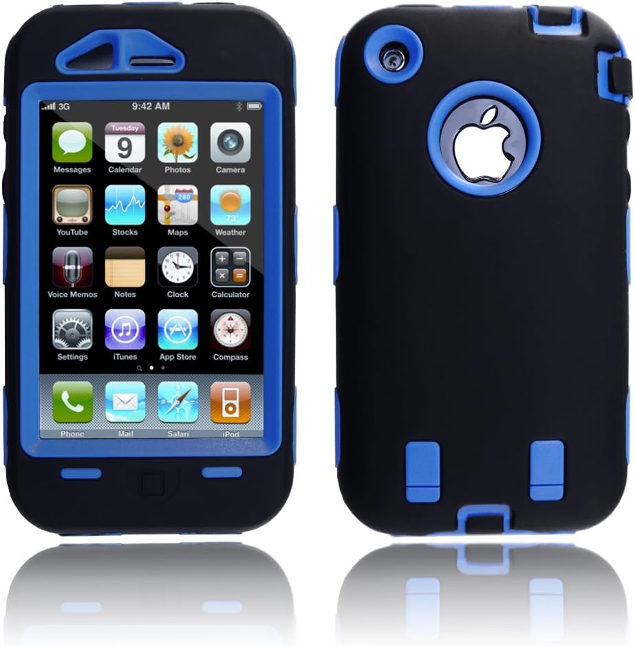 JEXON (TM) Hard Case with Soft Skin Rubber Silicone Cover for Iphone 3g 3gs Black/Blue