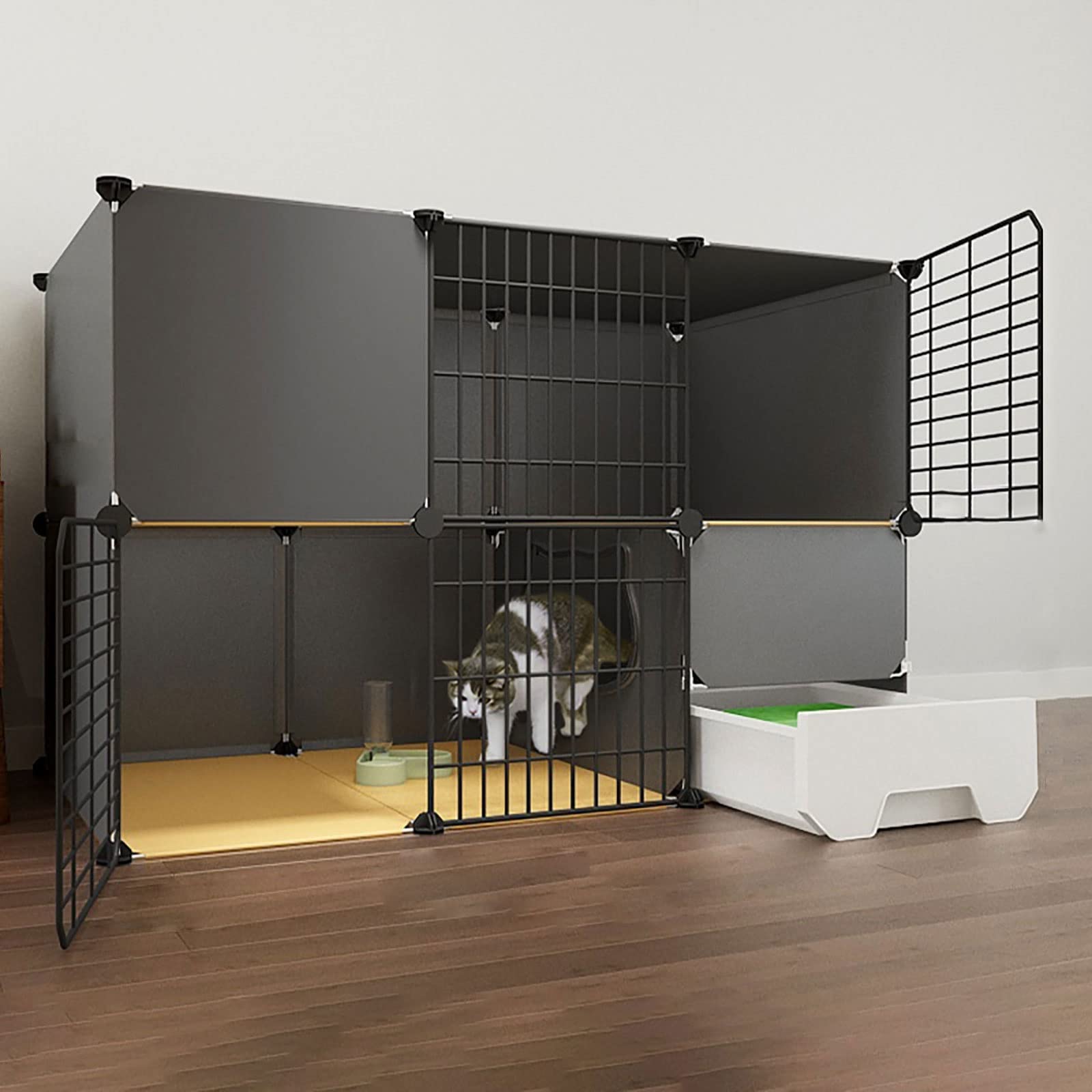 Cage d'intérieur pour chat à 3 niveaux avec bac à litière intégré pour grand enclos