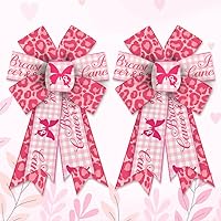 Vista 1 de Threetols 2pcs Breast Cancer Awareness Wreath Bows, Pink White Buffalo Plaid Bows for Wreath Pink Leopard Bows for Front Door, Pink Butterfly Tree