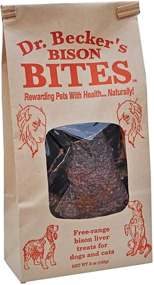 Dr. Becker's Bison Bites | 100% Pure Meat Protein | Grain Free Liver Training Treats for Dogs & Cats, 5 oz