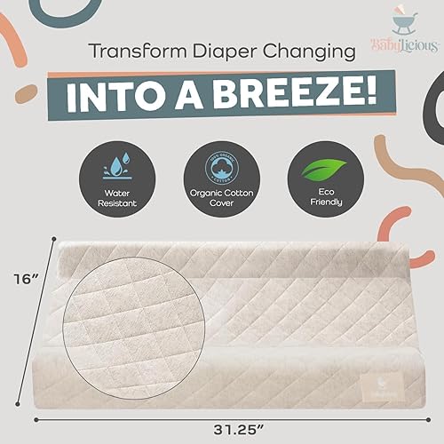 Miniatura 3 de Cambiador de pañales contorneado de algodón orgánico Cambiador de pañales impermeable y transpirable Funda lavable extraíble, base antideslizante