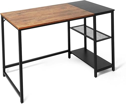 Fencer Wire Escritorio para computadora de oficina en casa de 47 pulgadas con estantes de almacenamiento de 2 niveles, escritorio de estudio,