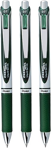Pentel EnerGel RTX Bolígrafo de gel líquido retráctil, (0.028 in) línea media, tinta verde bosque, paquete de 3