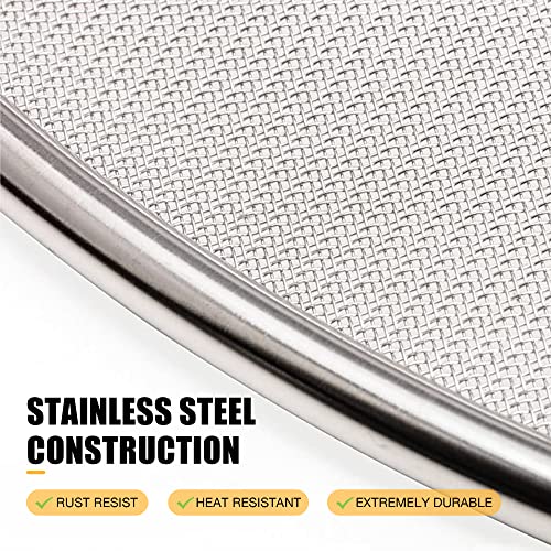 Marhjean Stainless Steel Splatter Screen - Mesh Oil Splash Guard With Anti-Heat Handle - Skillet Splatter Shield Oil Catcher, Strainer, Drain Board For Frying Pan (11.5", 13") (Grey Stainless, 13") #TOP2