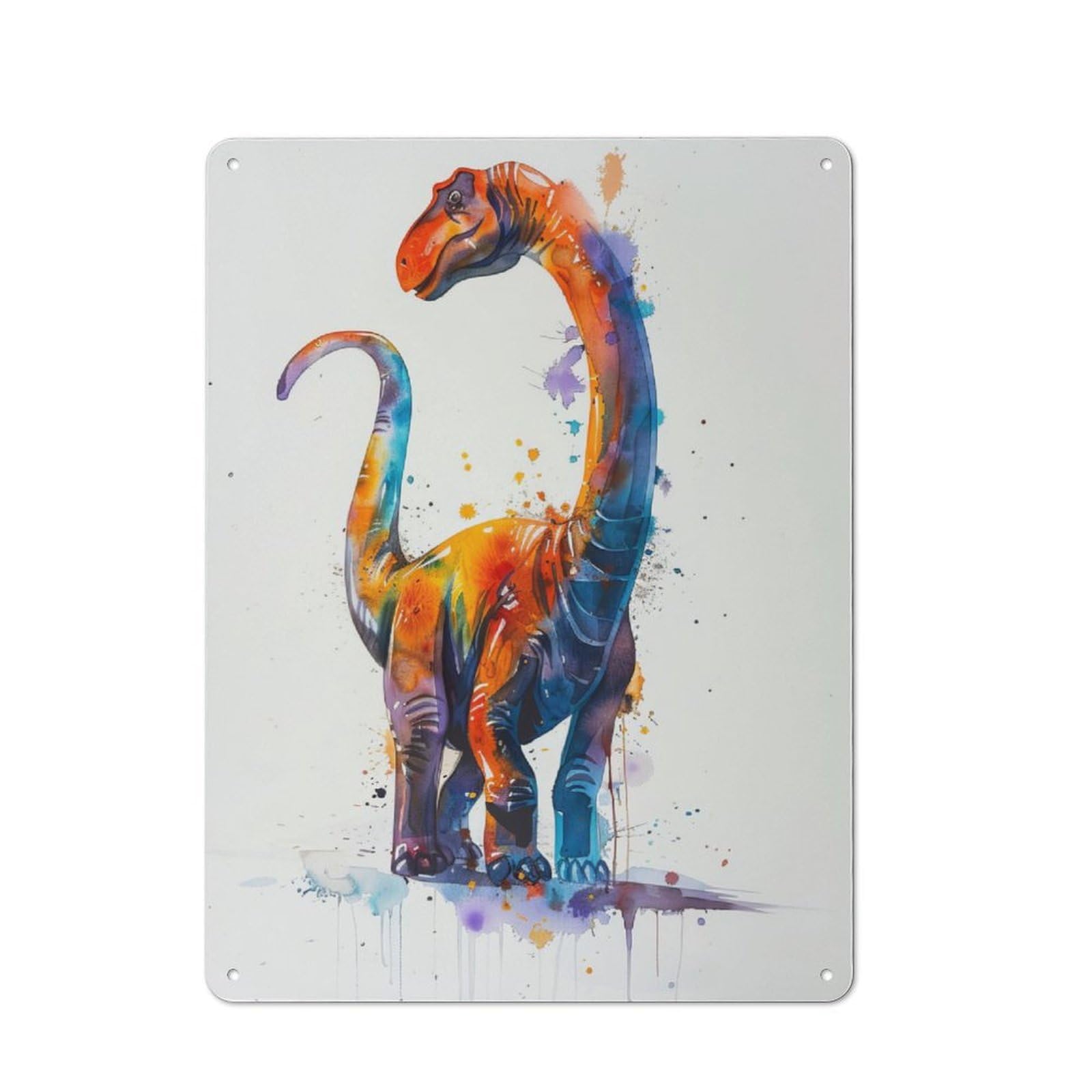 Garden Style Apatosaurus Watercolor Tin Sign 40x30cm, Porch Wall Decor for Patio Bar, Workshop, Shed Or Kitchen