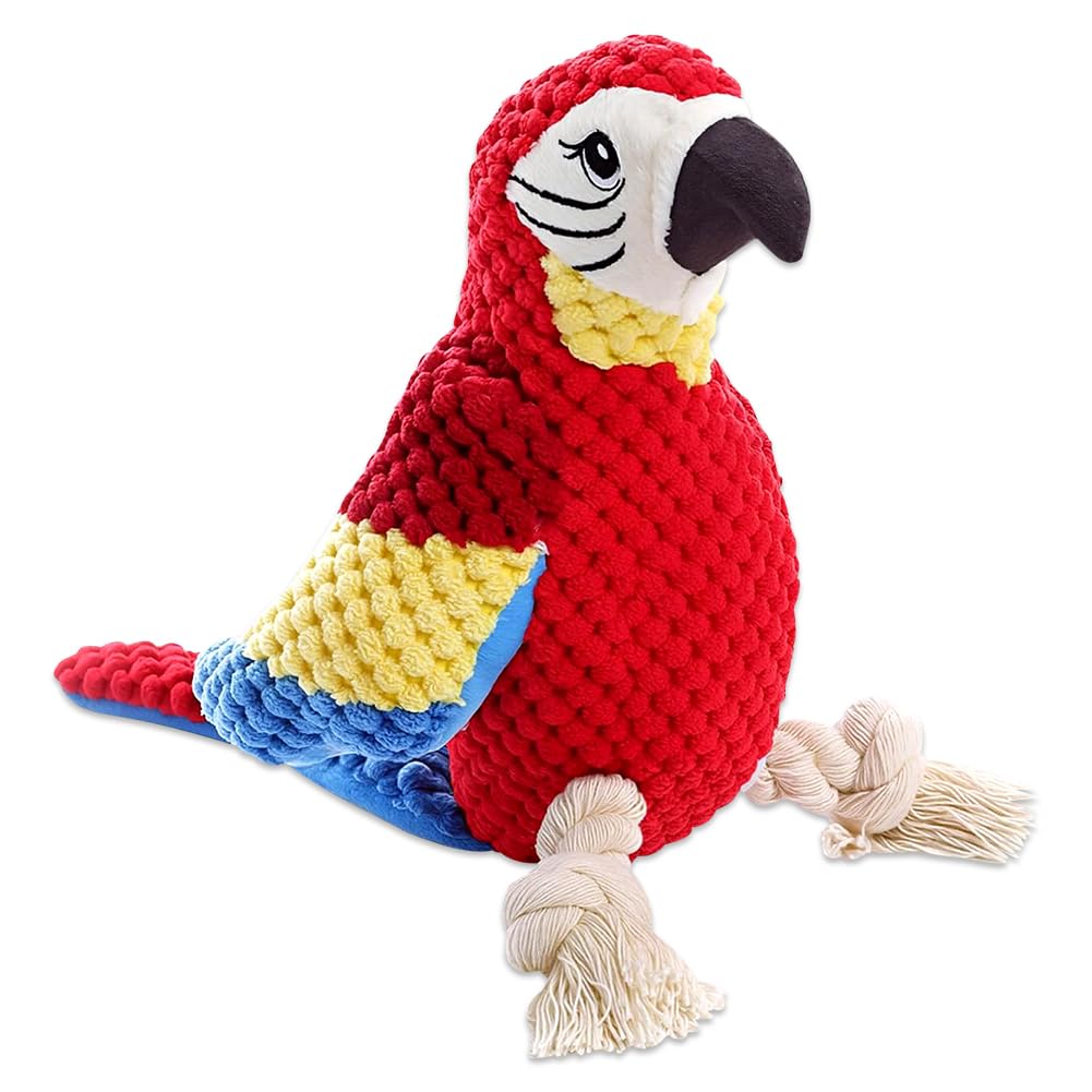 WFKKMEQ Parrot Dog Toys, Parrot Interactive Dog Toys, Puppy Toys with Squeaker & Crinkle Tail & Rope Feet, Bird Dog Toy for Small/Medium/Large Dogs