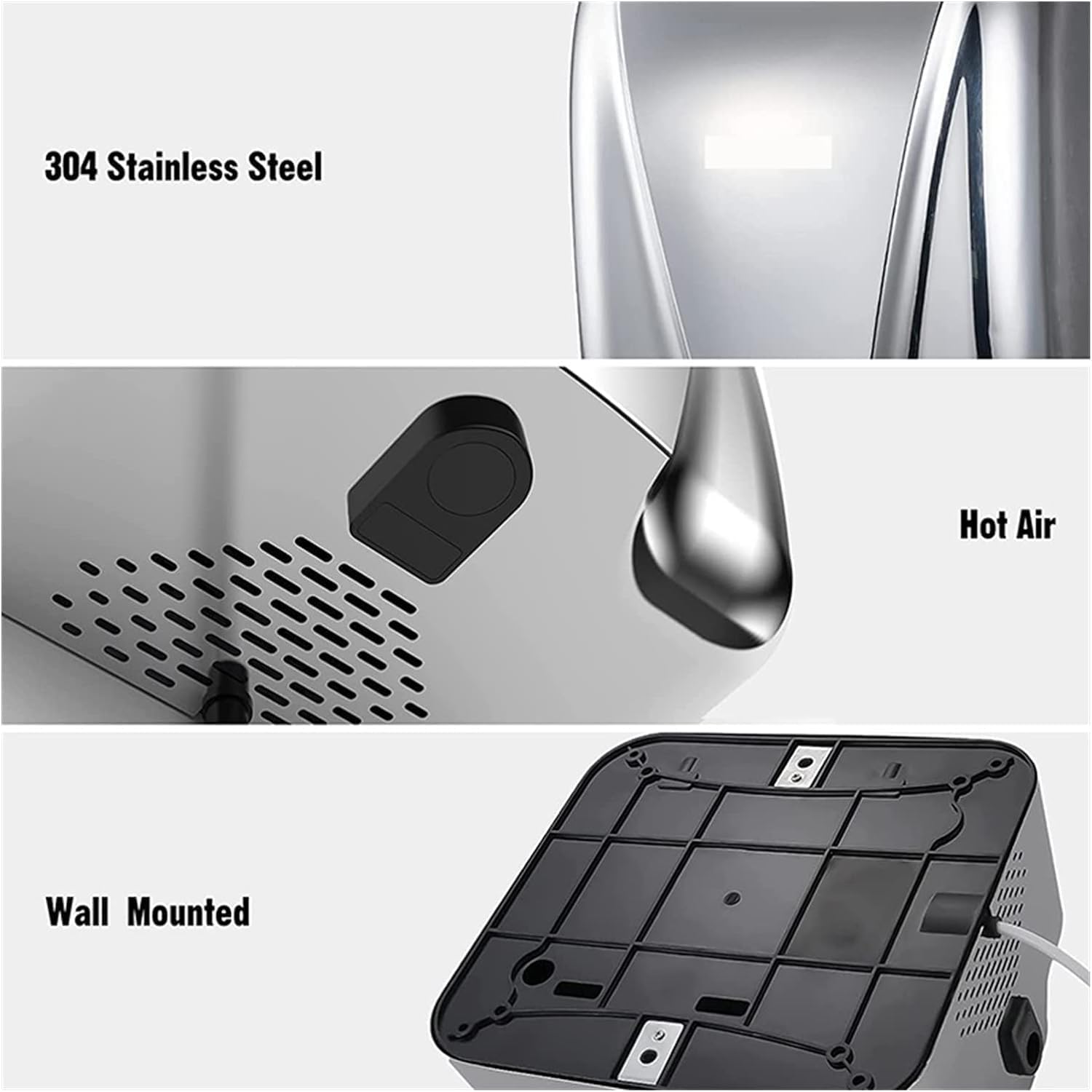 Hand Dryer Toilet 1800W Jet Hand Dryer Bathroom Smart Sensor Wall Dryer Machine 304ss Induction Automatic Hand Dryer for Commercial,