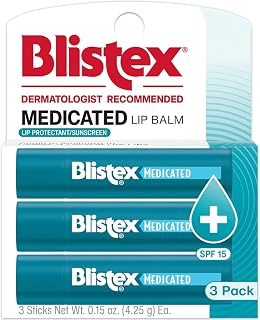 Blistex Medicated Lip Balm SPF 15, 3-Pack (0.15 oz Tubes) - Prevents Dryness, Chapping & Sunburn, Seals Moisture for Daily Lip Care