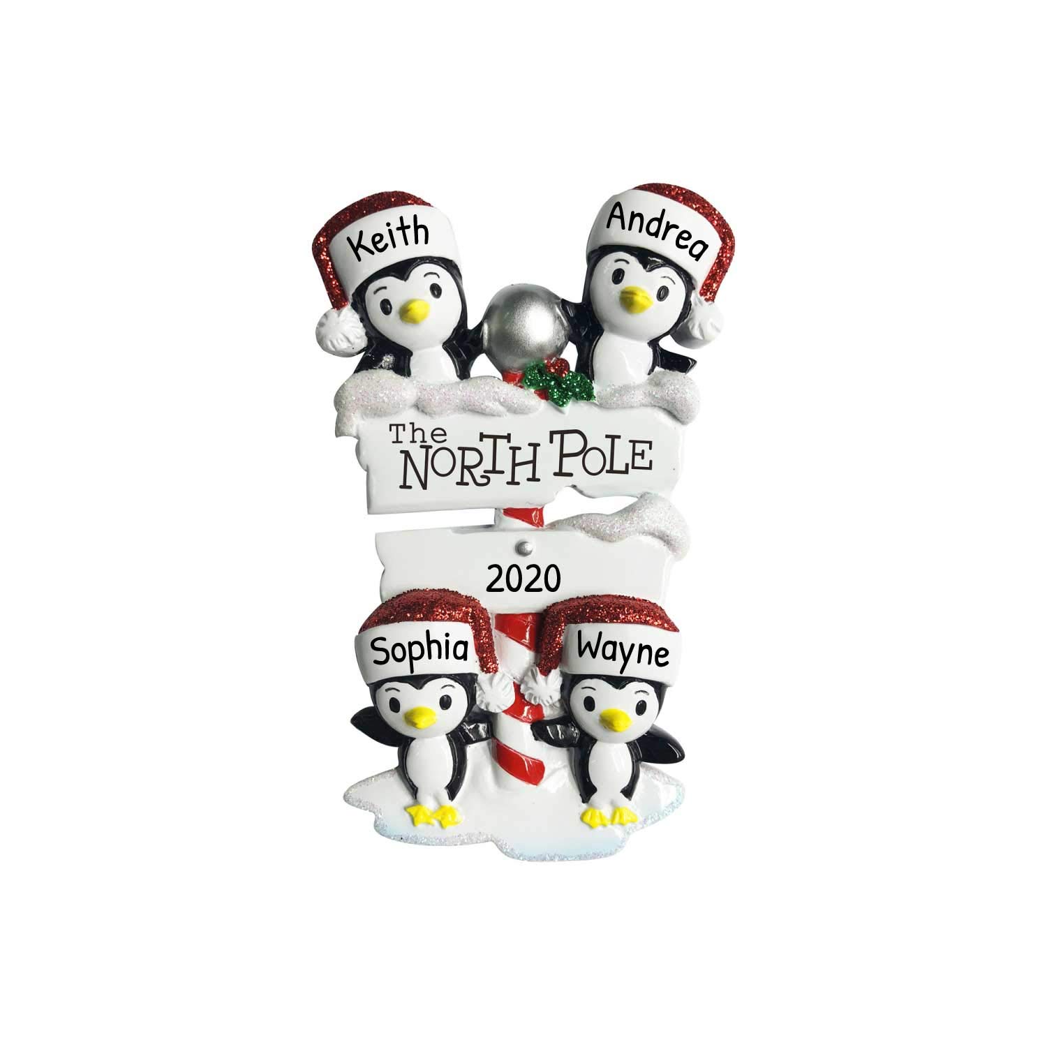 Personalized Family Ornament 2024 - Family of Four Christmas Ornaments 2024 - North Pole Penguin Family Ornament 2024 Family of 4 Penguin Ornament for Christmas Tree - Free Customization