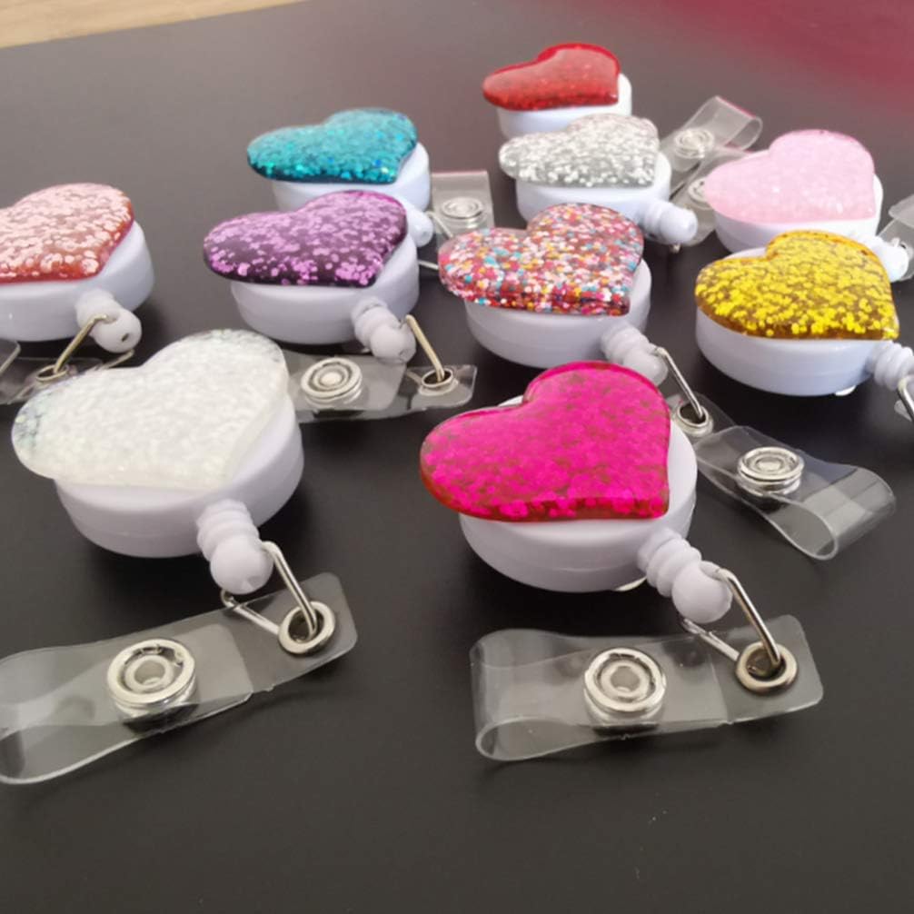 NUOBESTY 8 Pieces Heart ID Yo-Yo Retractable Badge Holder Key Chain Card Holder ID Holder Yo-Yo with ID Clip for Nurse - Image 3