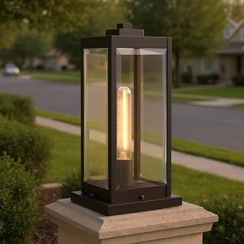 Urban Ambiance Luxury Modern Farmhouse Outdoor Post/Pier Light, Medium Size 16" H x 7.5" W, with Industrial Style Elements, Estate Bronze Finish, UQL1355, Quincy Collection