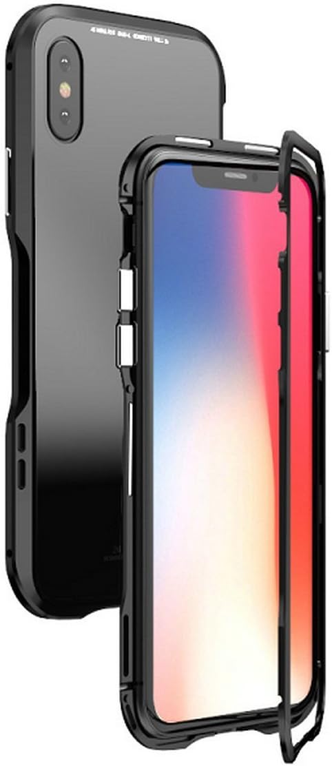 for iPhone Xs Max Case.MACBOU Fashion Magnetic Adsorption Metal Tempered Glass 360° Full Protection Luxury Case Cover for iPhone Xs Max (Black)