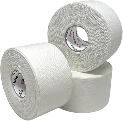 SHIELD Paquete de 3 cintas atléticas blancas Fabricado en Estados Unidos, 1.5 pulgadas x 15 yardas. Fácil de rasgar, muy fuerte. Primeros auxilios,