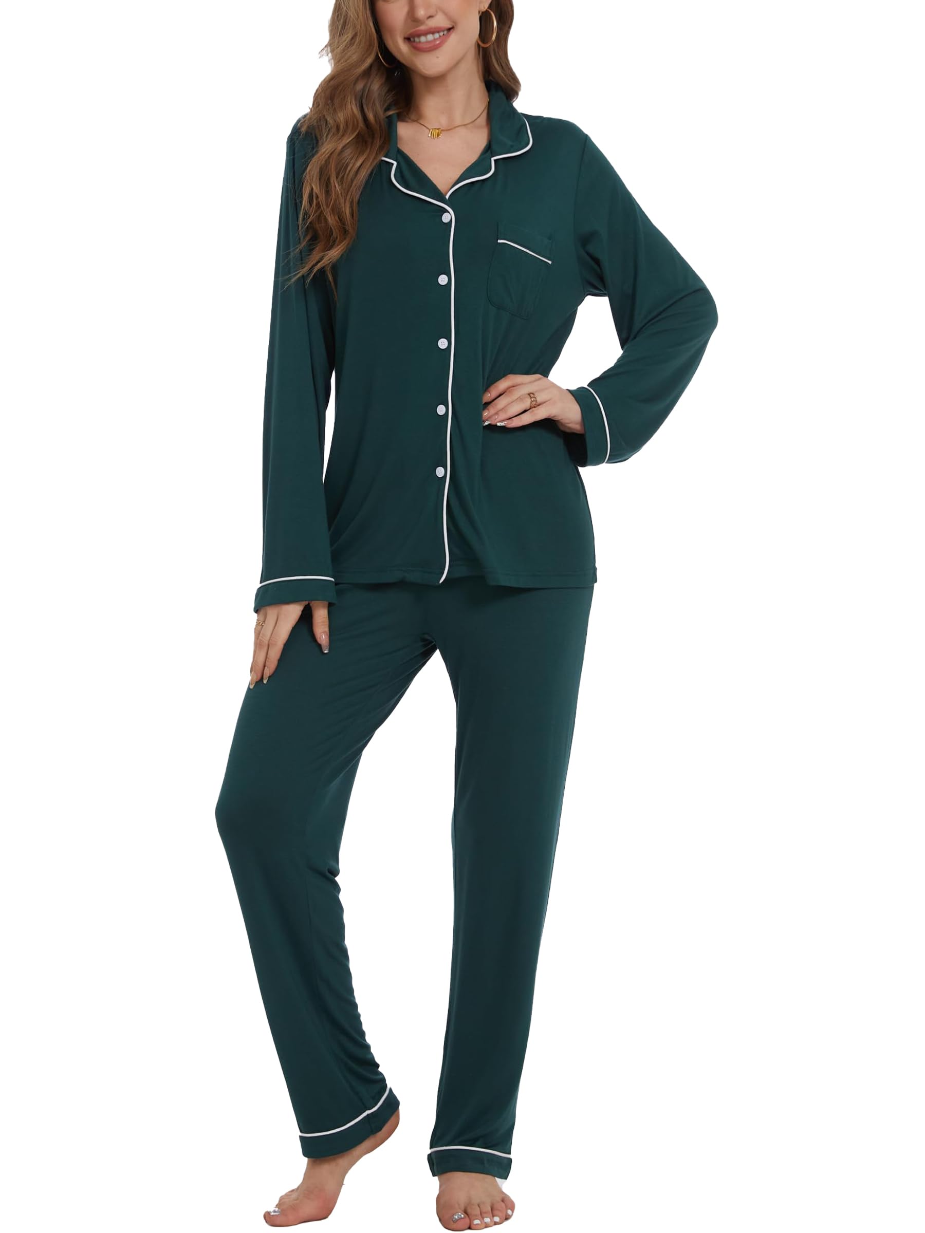 Button Up Pajamas for Women Long Sleeve Sleepwear Soft Loungewear Ladies Pjs Set XS-XXL