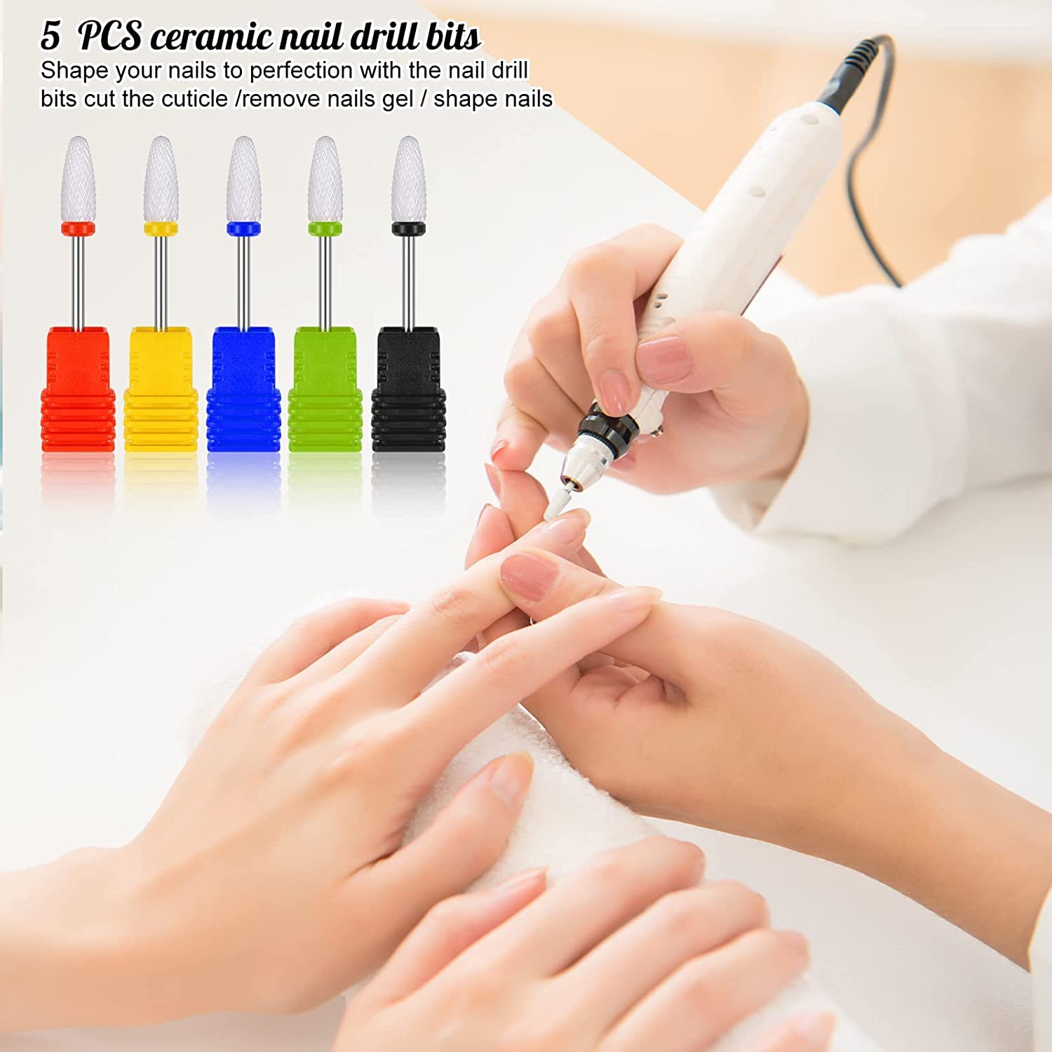 5 sztuk ceramicznych wierteł do paznokci, zestaw elektrycznych frezów do paznokci, ceramiczne wiertła do paznokci, końcówki ceramiczne do manicure, pedicure, skórek paznokci, do użytku domowego (5 kolorów)