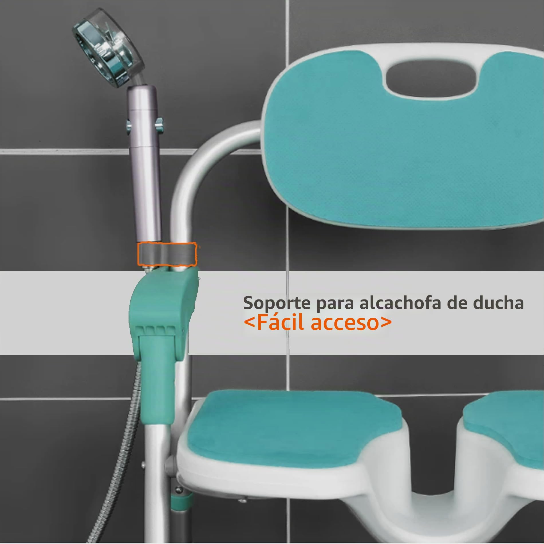 Silla de Ducha Plegable para Personas Mayores, Discapacitados y Embarazadas | Asiento 3D para Higiene Íntima | Antideslizante | Altura Ajustable | Respaldo y Reposabrazos, Capacidad 150 kg