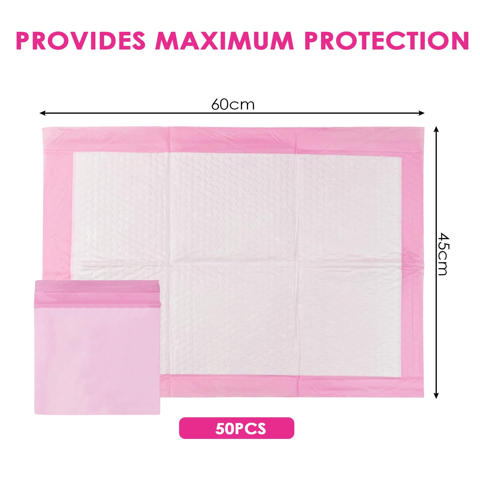 50 Pezzi 60 × 45 cm Traverse per Fasciatoi Monouso, Super Assorbente Traversine Neonato Fasciatoio, Getta e Getta Multiuso, Uscinetti per Cambio Incontinenza, Ultra Morbido, Impermeabile