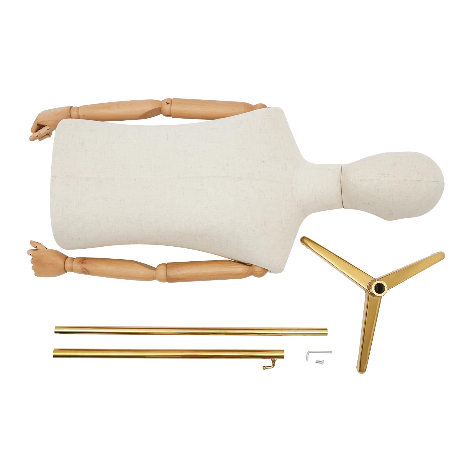 Höhenverstellbare Herren Schaufensterpuppe MäNnliche Ankleideform mit Verstellbarer Pose und Federarmen - Stabile Kleiderpuppe für Bekleidungsgeschäfte in Gold Schwarz Silber (Leinen+Gold)