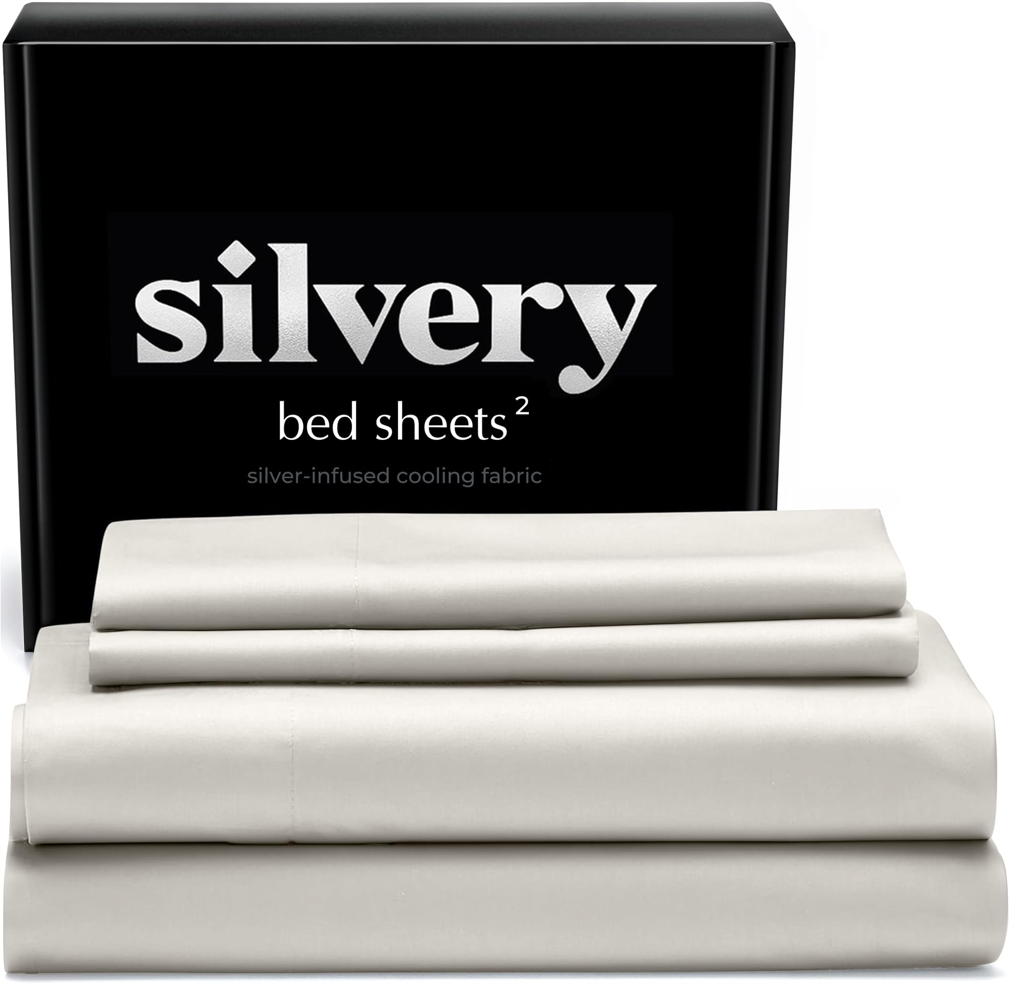 Silvery Silver Infused Bed Sheets Set Soft Ivory Queen