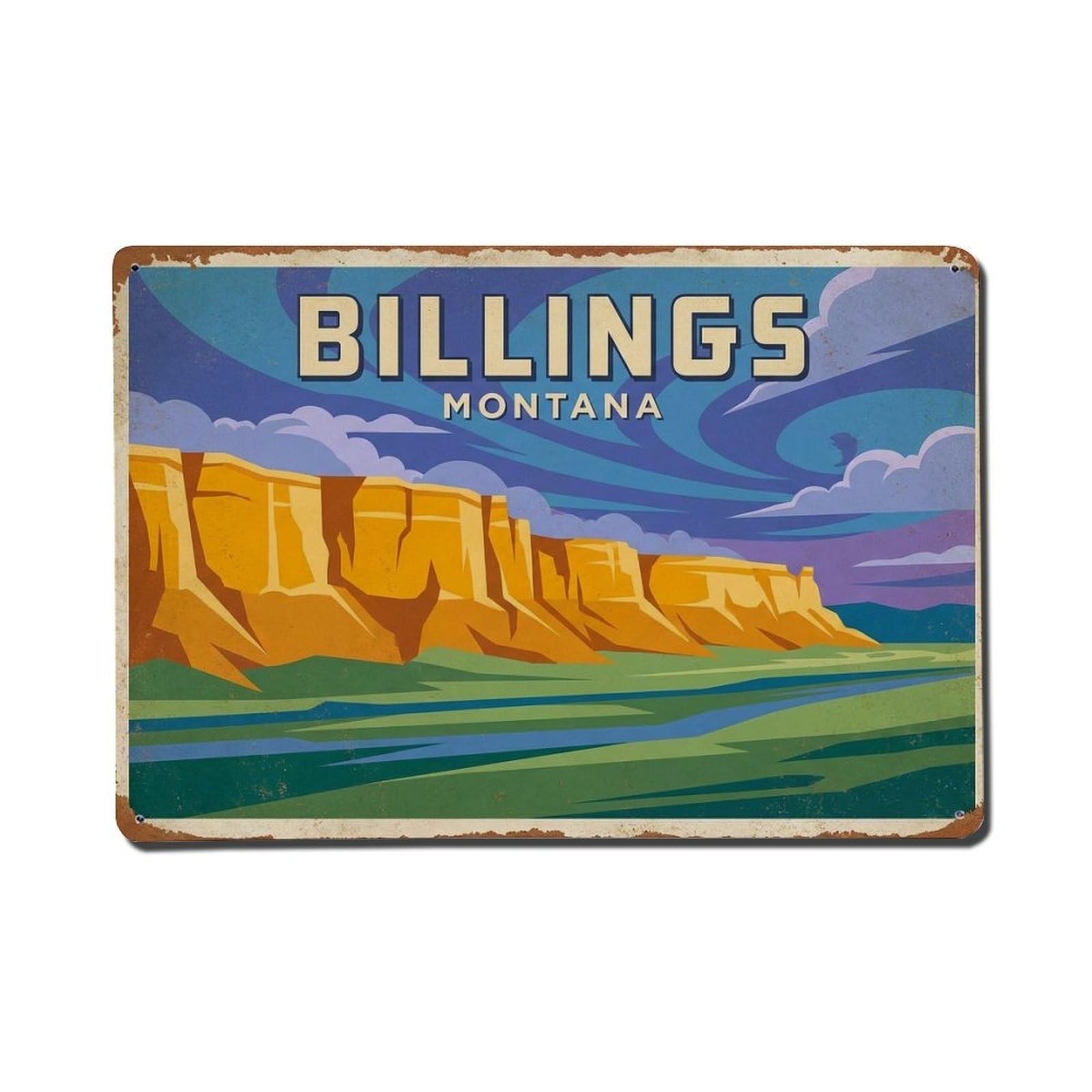 Cxhjca 8X12inch(20X30cm) Travel Vintage Usa Billings Metal Tin Sign