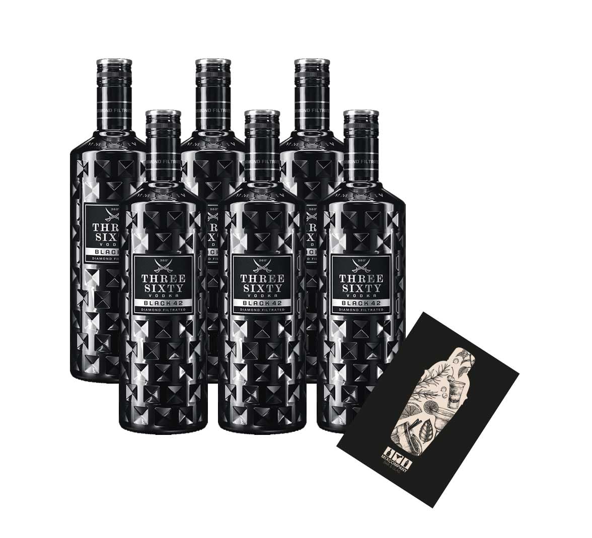 Three Sixty Vodka 6er Set black 0,7L (42% Vol) Diamond filtrated- [Enthält Sulfite]