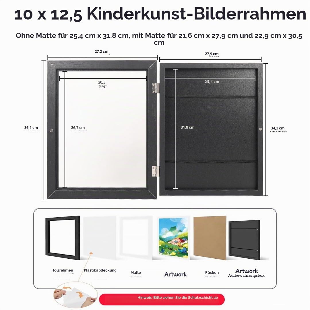 2 Stück Bilderrahmen Kinderzeichnungen A4,Bilderrahmen Aufklappbar für Kinderbilder,Frontöffnung Phoframe für Kunstwerke,Kunstprojekte,mit Aufbewahrung,Tief zum Befüllen(Schwarz)