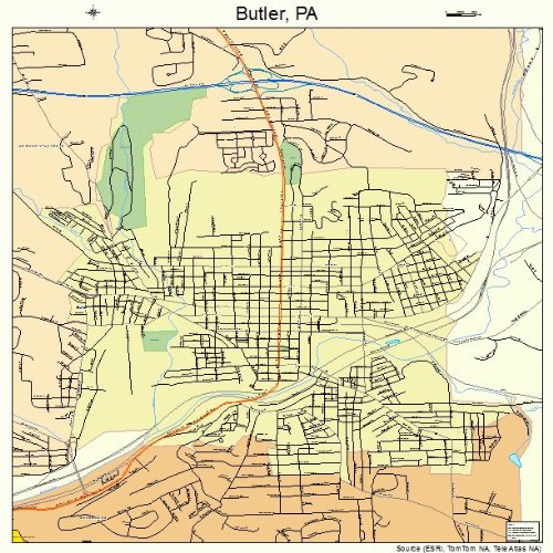 Large Street & Road Map of Butler, Pennsylvania PA - Printed poster ...