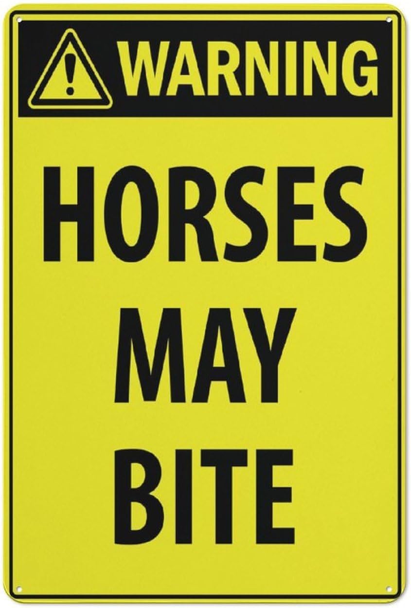Warning Horses May Bite Bright Yellow Rust Free Aluminum Sign - Pre-Drilled Holes for House Farm, Business Ranch - Weather Resistant, 12x16 Inch​