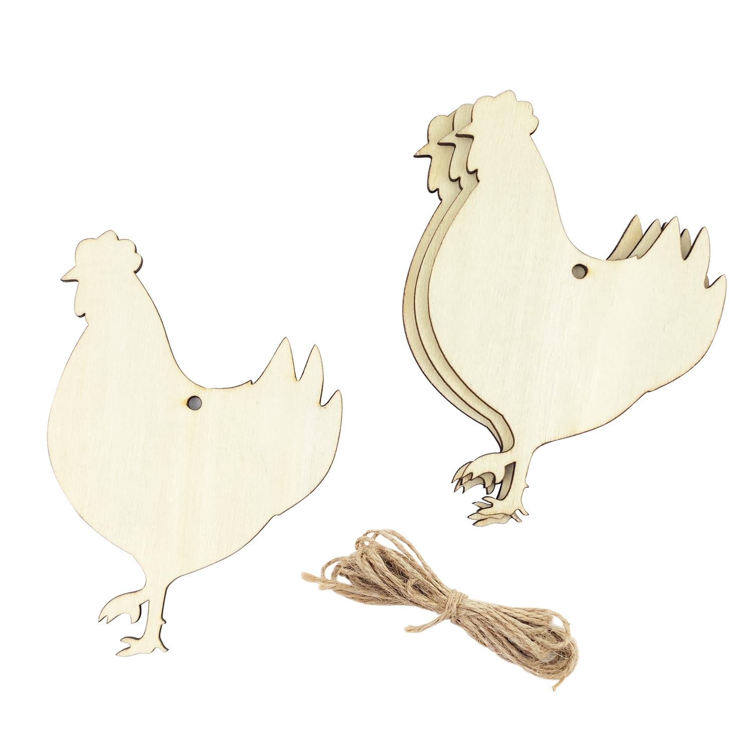 30 Pack 4 Inch Wood Chicken Crafts Unfinished Wood Chicken Rooster Cutouts Wooden Chicken Hanging Ornaments DIY Chicken Craft Gift Tags for Home Party