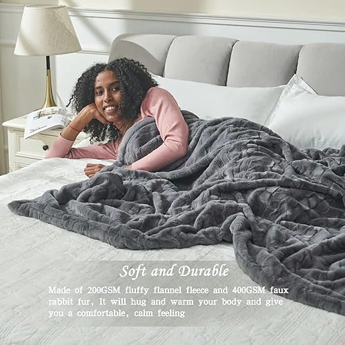 Miniatura 6 de Krifey - Manta de pelo sintético, gran tamaño, supersuave, acogedora, mullida, lujosa, decorativa, gris, 60 x 80 pulgadas