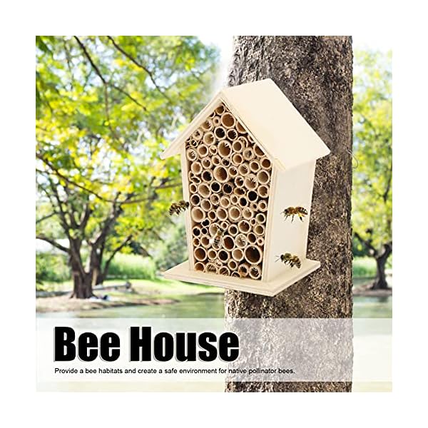 2 Stück Holz Bienenhaus, Natürliche Handgefertigte Bee Box Nests Hotel für Gartendekoration im Freien – Bild 3