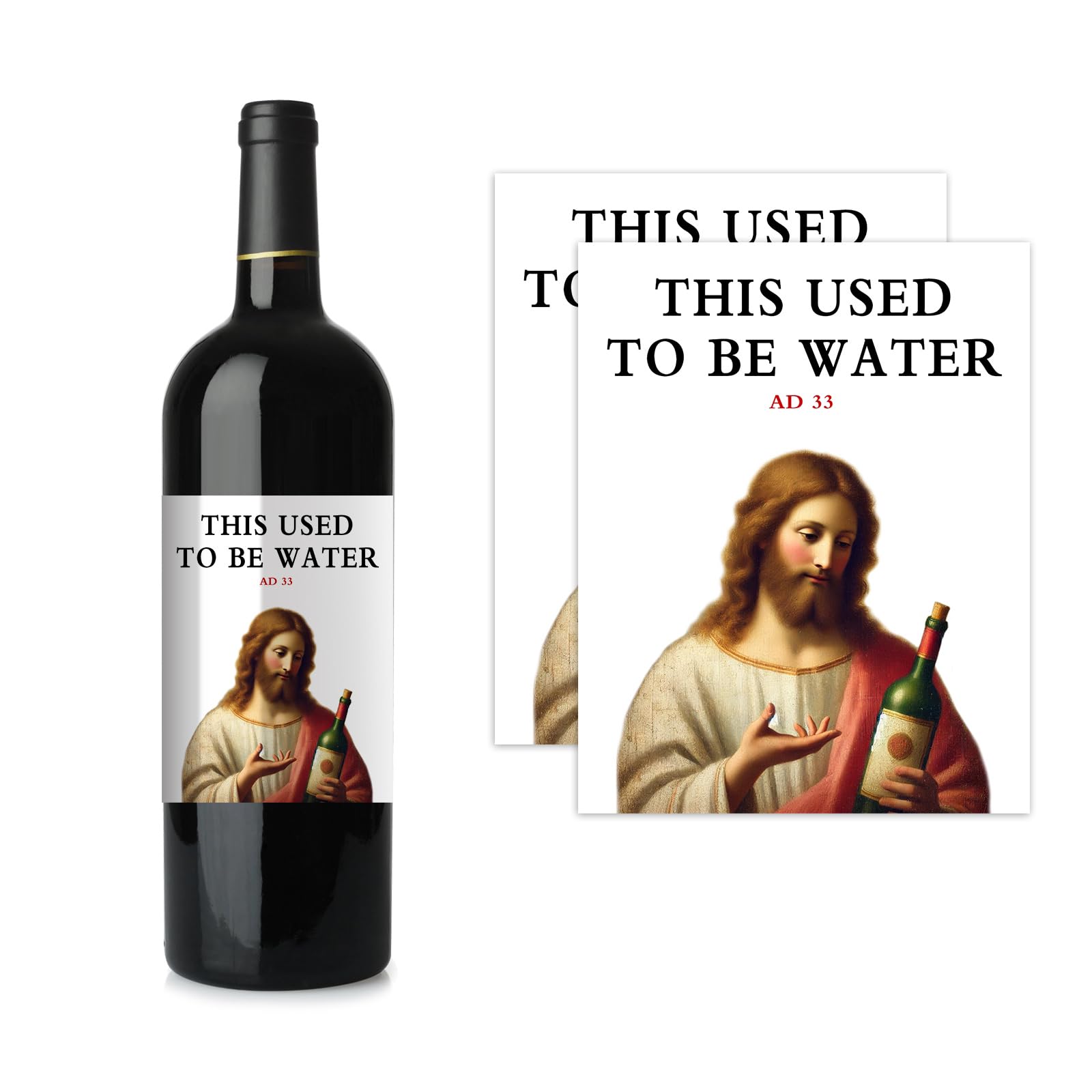 2pcs Funny Wine Bottle Labels – "This Used to Be Water" –Gag Gift, Novelty Wine Stickers for Easter, Birthday Parties, White Elephant Gift