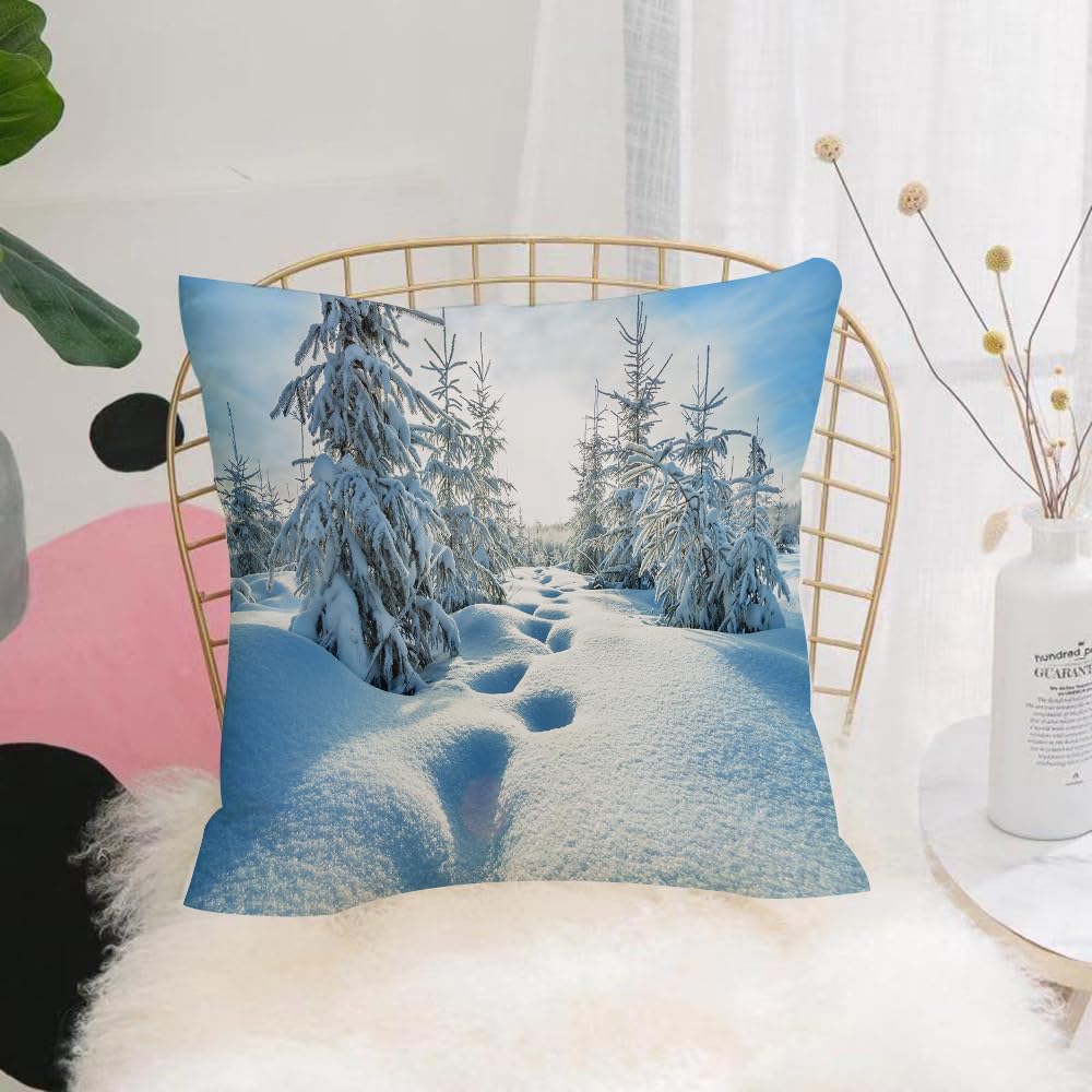 HYOSXW Cushion Cover,Throw Pillow Case Home Decorative for Living Room Bedroom Sofa Chair 16X16 Inch,Cedar forest, the sun illuminates a snowy forest and covered pine trees, castin,Pillowcase 40X40cm