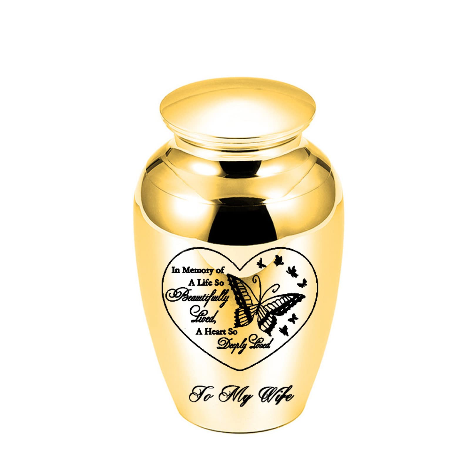 LZHLMCL Urn For Ashes 70Mm Aluminum Alloy Urn Jar Waterproof Urn Engraving Butterfly Cremation Urn Mini Urn For Human Ashes Keepsake Gold Wife