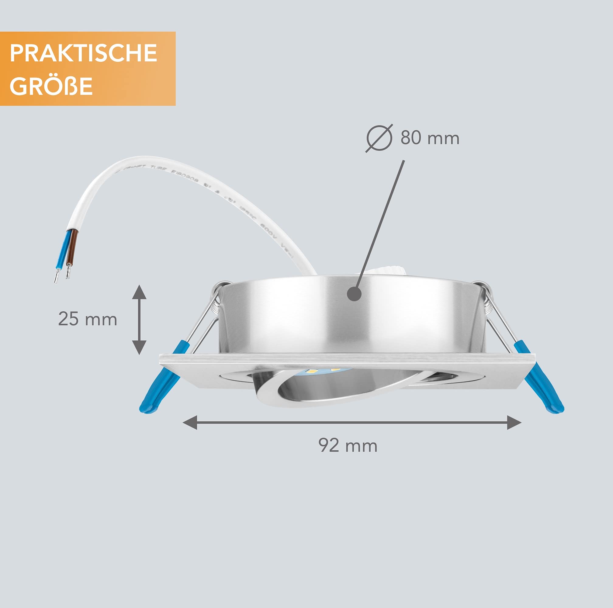 TEVEA Premium LED Einbaustrahler Schwenkbar -LED Modul 230V 5W austauschbar - Einbauleuchte auch fürs Bad - 5er Pack (Silber Eckig - Warmweiß)