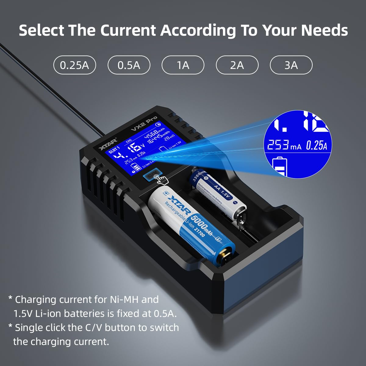 XTAR VX2 PRO 18650 Chargeur de batterie professionnel avec testeur de capacité