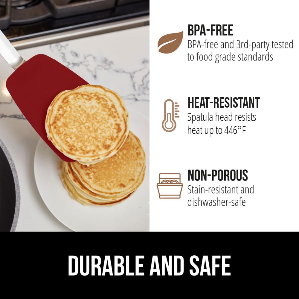 GORILLA GRIP Spatola in silicone antiaderente resistente al calore senza BPA, testa flessibile antigraffio per padelle, manico in gomma morbida antiscivolo, spatole da cucina in acciaio inossidabile