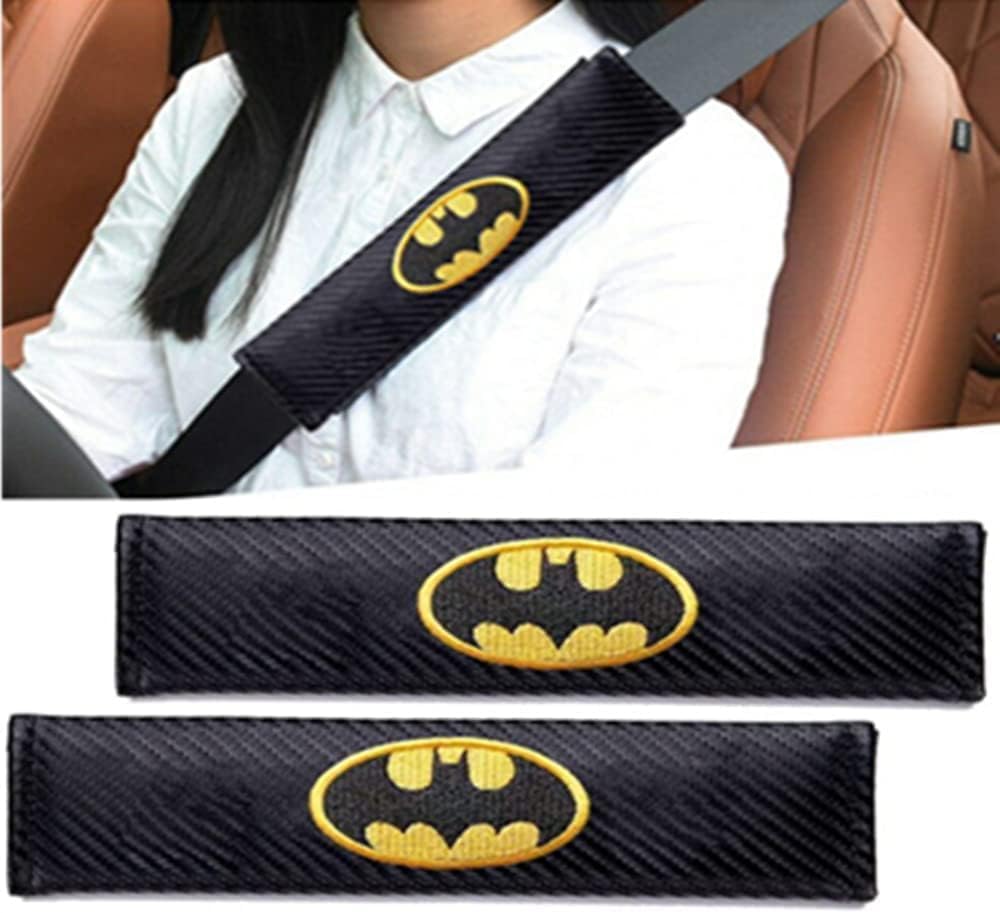 2Pcs Seat Belt Covers Shoulder Pads for Batman, Embroidered Logo Black Leather Car Seat Belt Pads Safety Belt Cover Pad (for Batman)