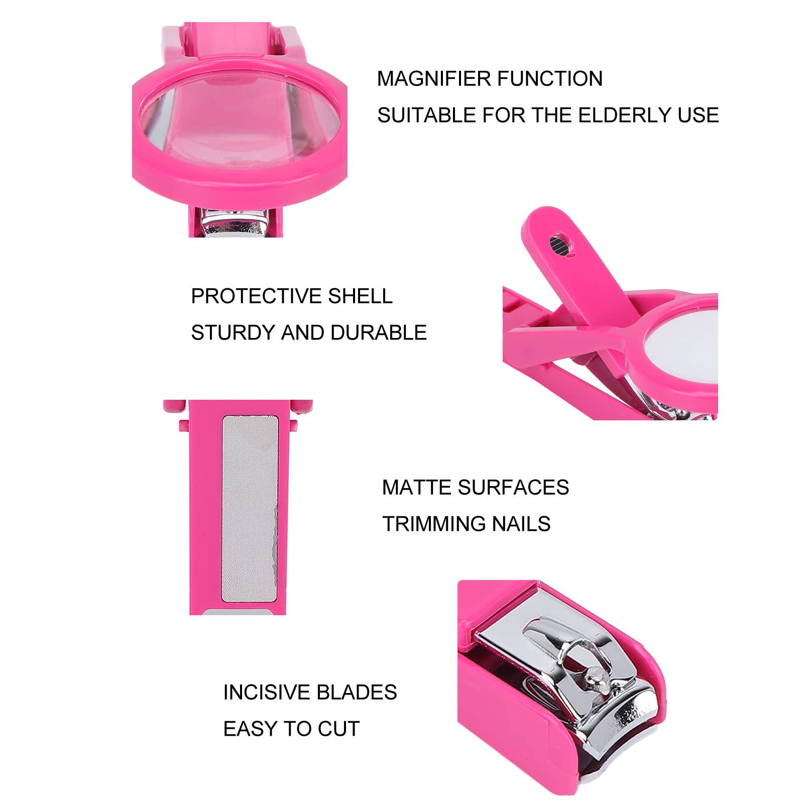 Nail Clipper Set, Stainless Steel Fingernail & Toenail Clippers with Magnifying Glass, Portable Adjustable Nail Cutter for Adults Kids Men Women Elderly(rose Red)