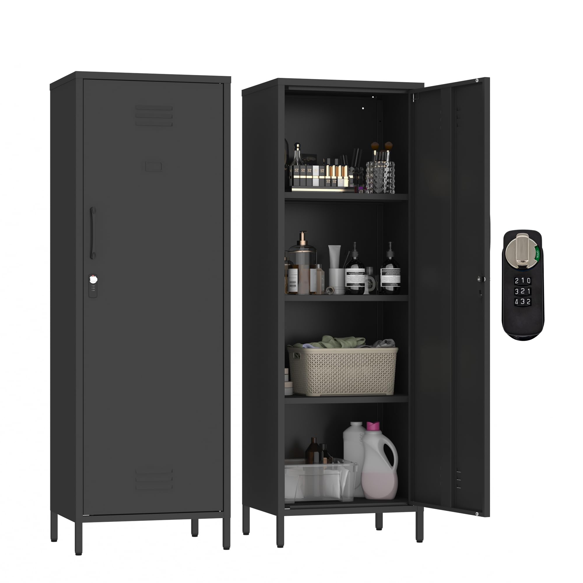 MIOCASA Metal Storage Locker with Digital Lock Steel File Cabinet with 3 Shelves 59.06-inch high for School, Bedroom, Home Office, Gym and Changing