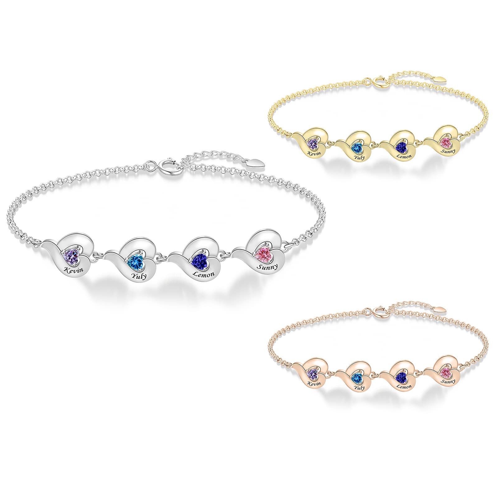 MissNaNa Personalized Mother Bracelet with 1-8 Birthstone for Women Sterling Silver Customized Bracelet Name Engraving Bracelets Daughter Mother’s Day