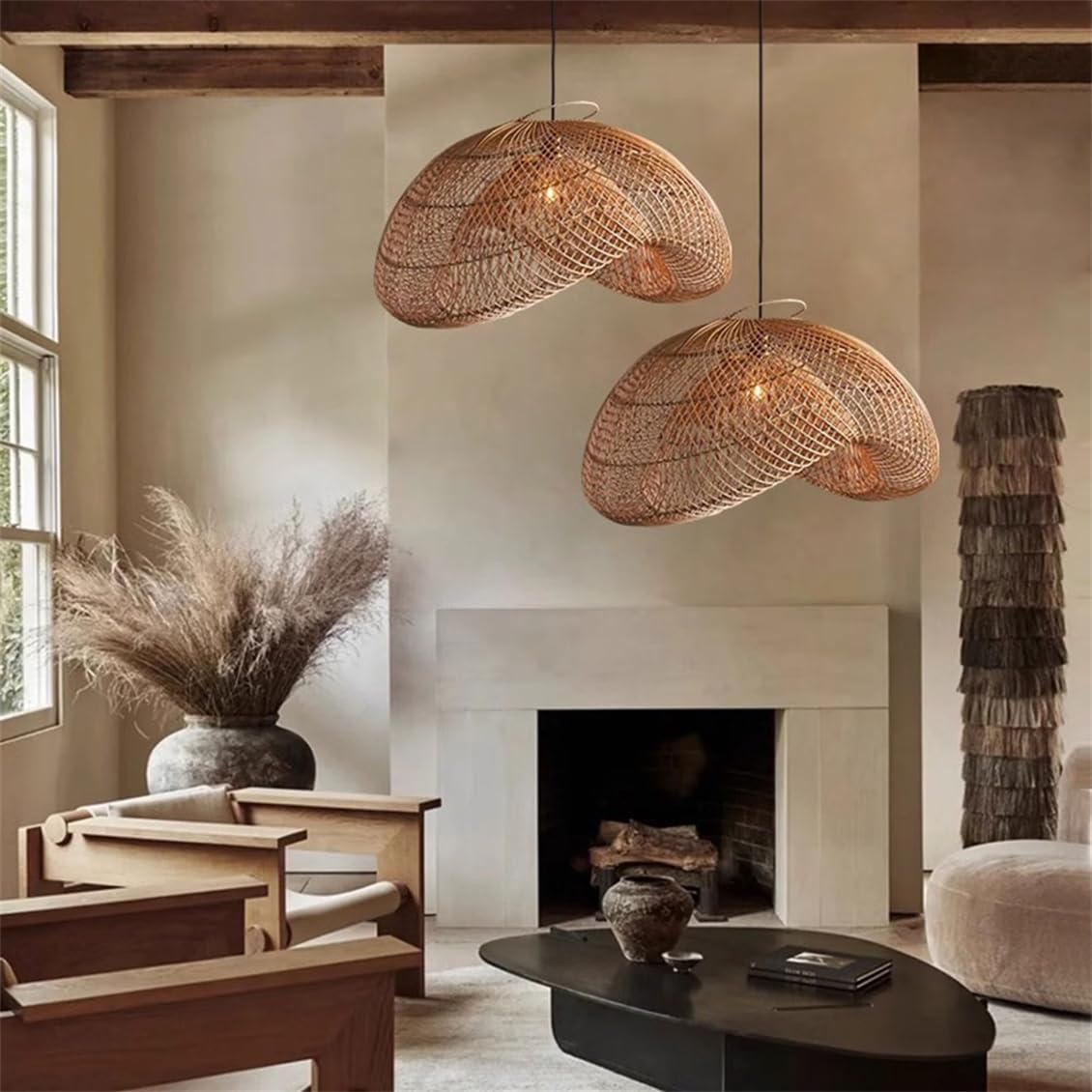 Lampada A Sospensione Unica, Grande, Rustica, Con Paralume In Vimini Intrecciato, Design A Nido D'uccello, Lampada Da Soffitto In Stile Fattoria, Lanterna In Vimini Da 23,6"