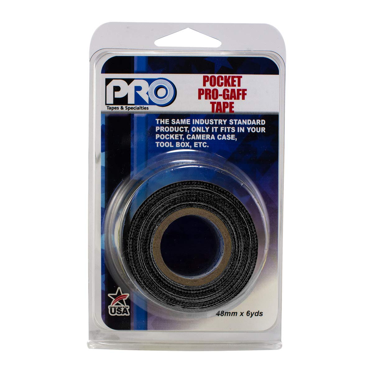 Pro Tapes Pocket Gaff Tape 2 inch (48mm) x 6 Yards Length Black Matte. Pocket Size Gaffers Tape. Made in The USA. Holds Tight, Easy to Remove.