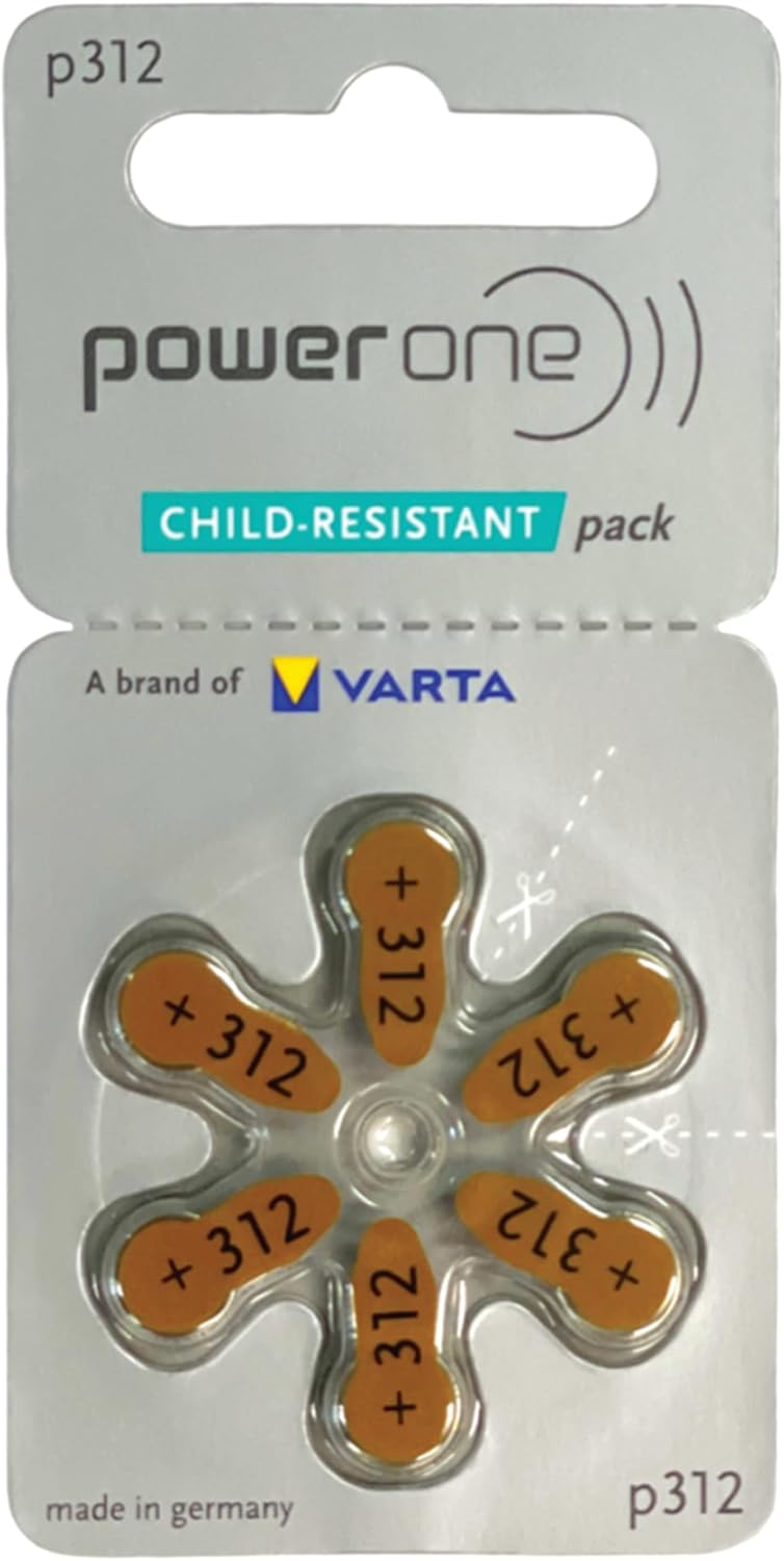 Power One Hearing aid Batteries Size 312 - p312 Battery for Hearing aid, Long-Lasting. Mercury-Free 1.45v zinc-air Hearing aid Batteries. - Expiration Date June 2028